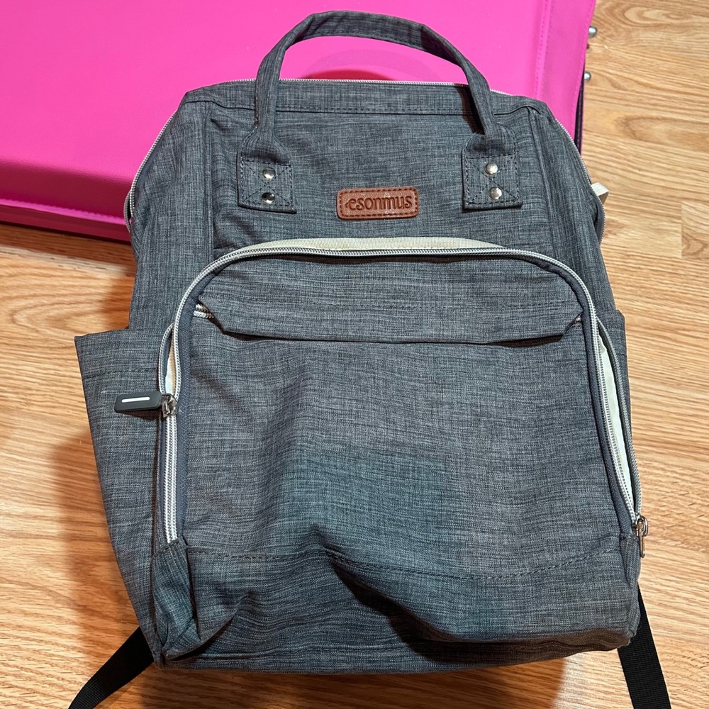 Esonmus Diaper Bag Backpack Grey Heathered Insulated Bottle Pockets Travel Bag